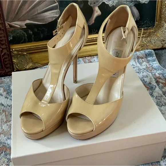 Jimmy Choo Totem nude patent leather buckle strap stiletto heels EU 39 with box! - Picture 8 of 13